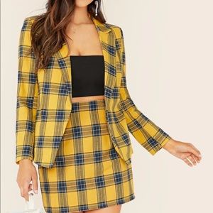 Collar Blazer and Skirt Set